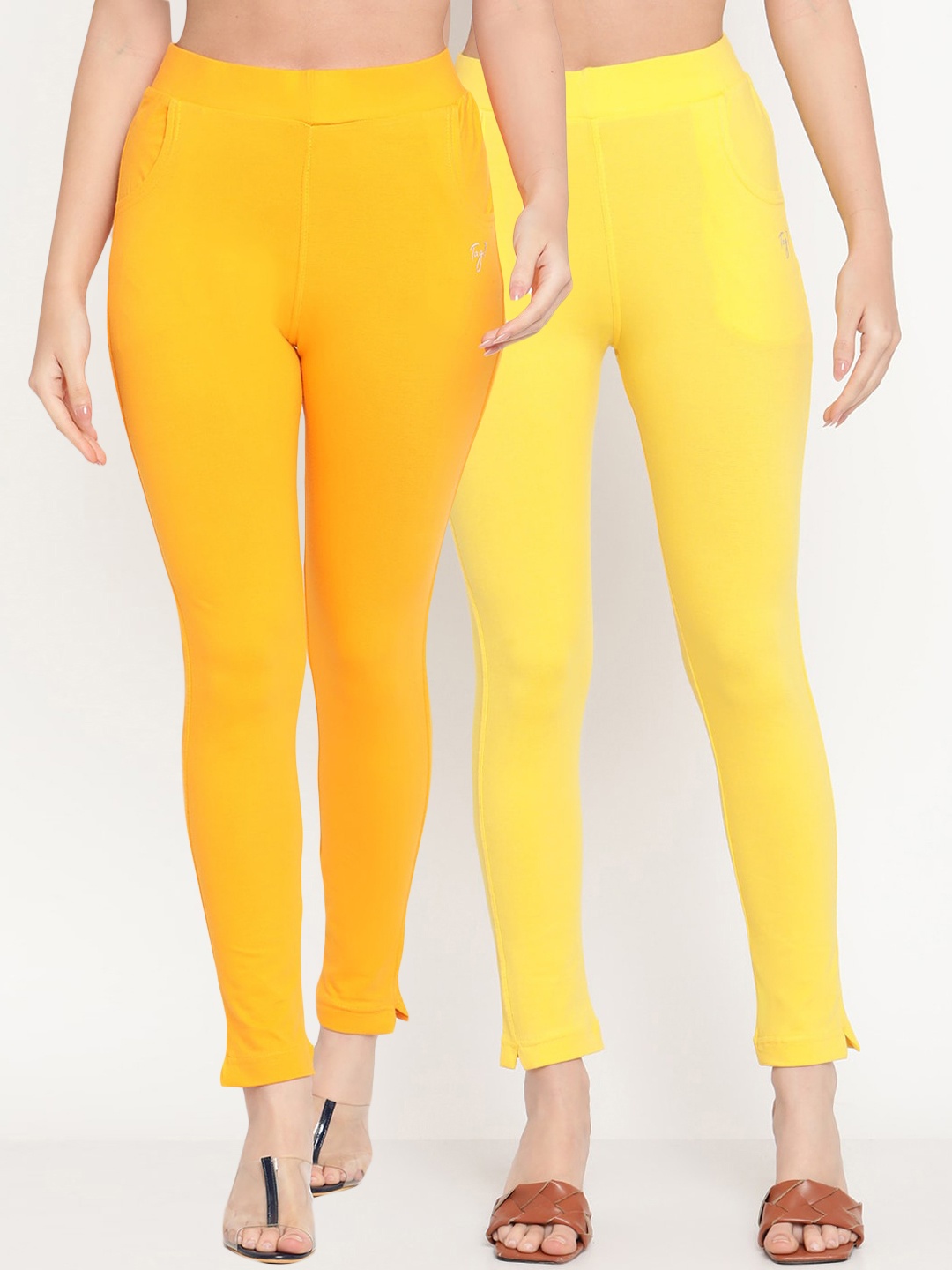 

TAG 7 Women Yellow Pack of 2 Straight Fit Ankle-Length Leggings