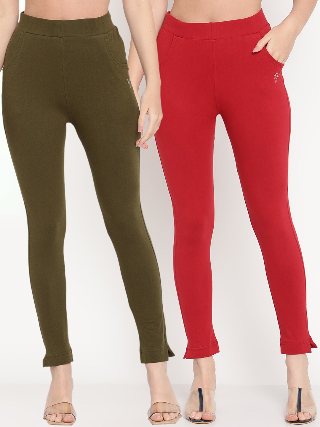 

TAG 7 Pack of 2 Olive Green & Maroon Ankle-Length Leggings