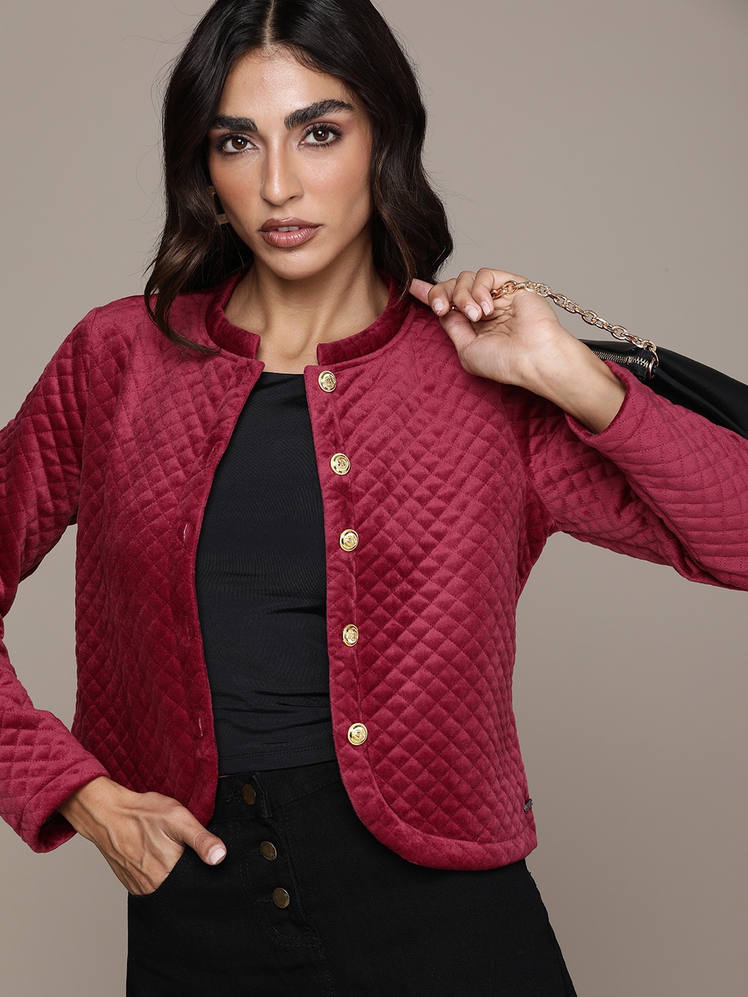 

bebe Women Burgundy Quilted Jacket