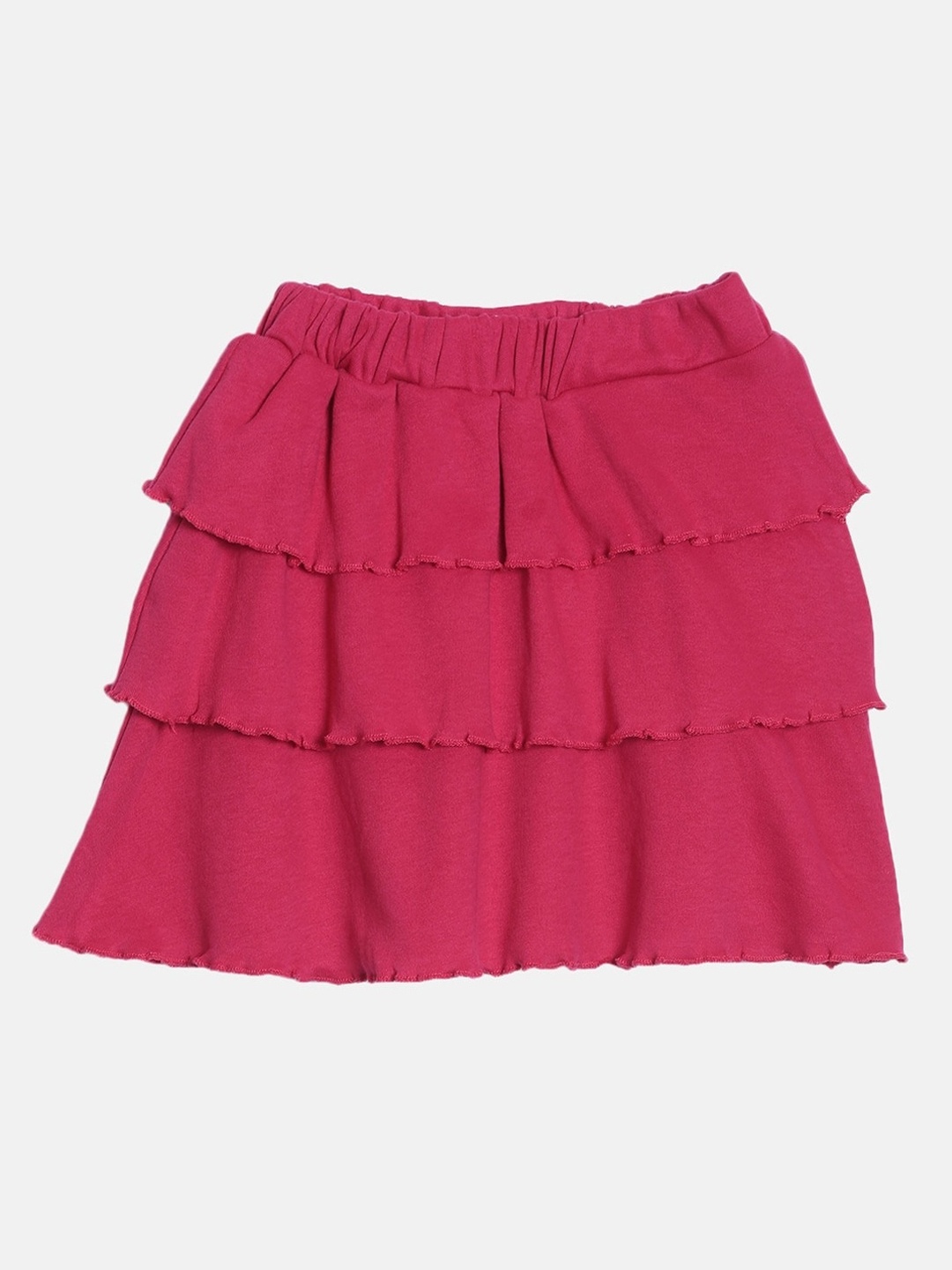 

Kryptic Girls Pink Solid Cotton Tiered Knee-Length Skirt