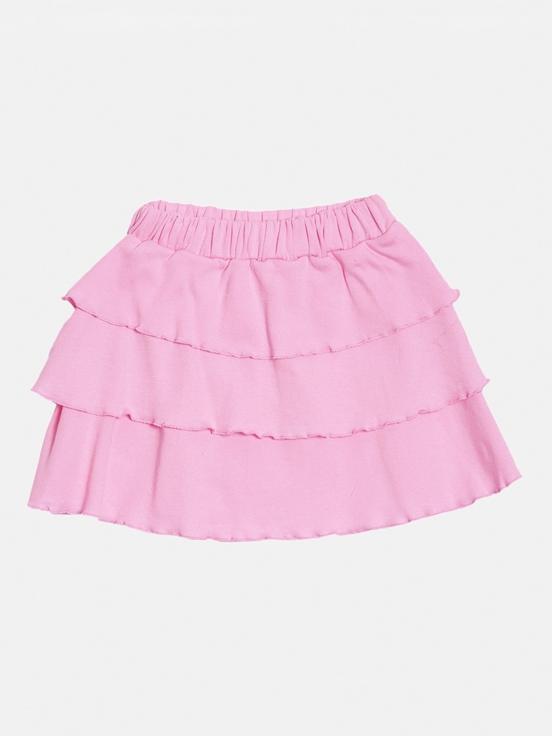 

Kryptic Girls Pink Solid Layered Knee-Length Pure Cotton A-line Skirt