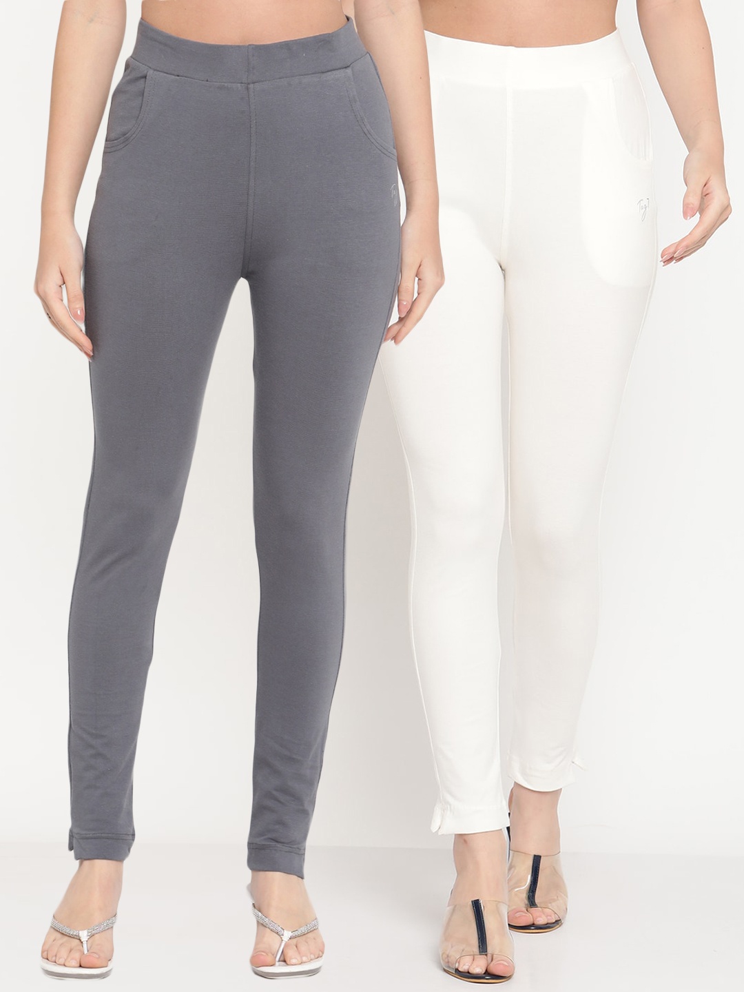

TAG 7 Women Pack Of 2 Ankle Length Leggings, Grey