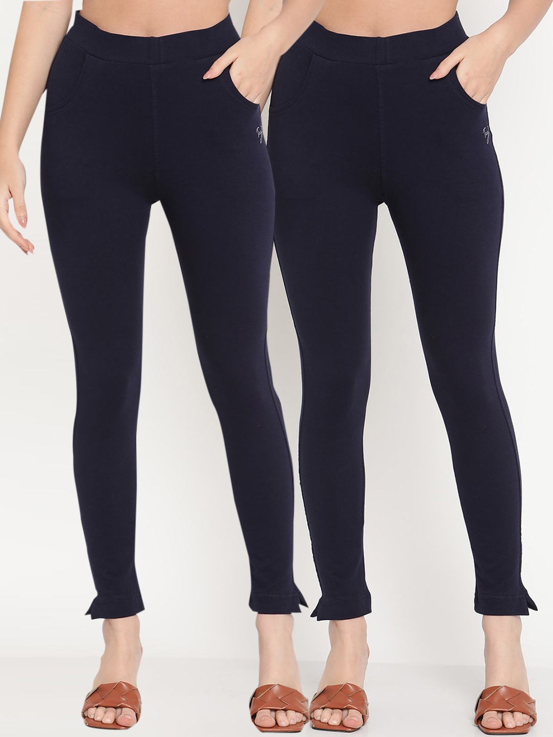 

TAG 7 Women Navy Blue Pack of 2 Straight Fit Ankle-Length Leggings
