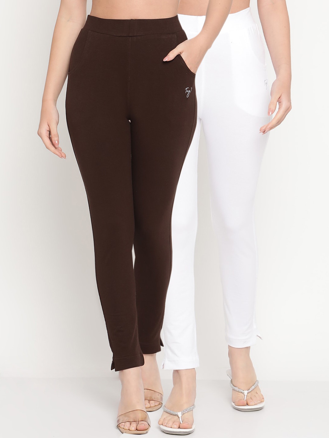 

TAG 7 Women Pack of 2 Brown & White Solid Kurti Pants