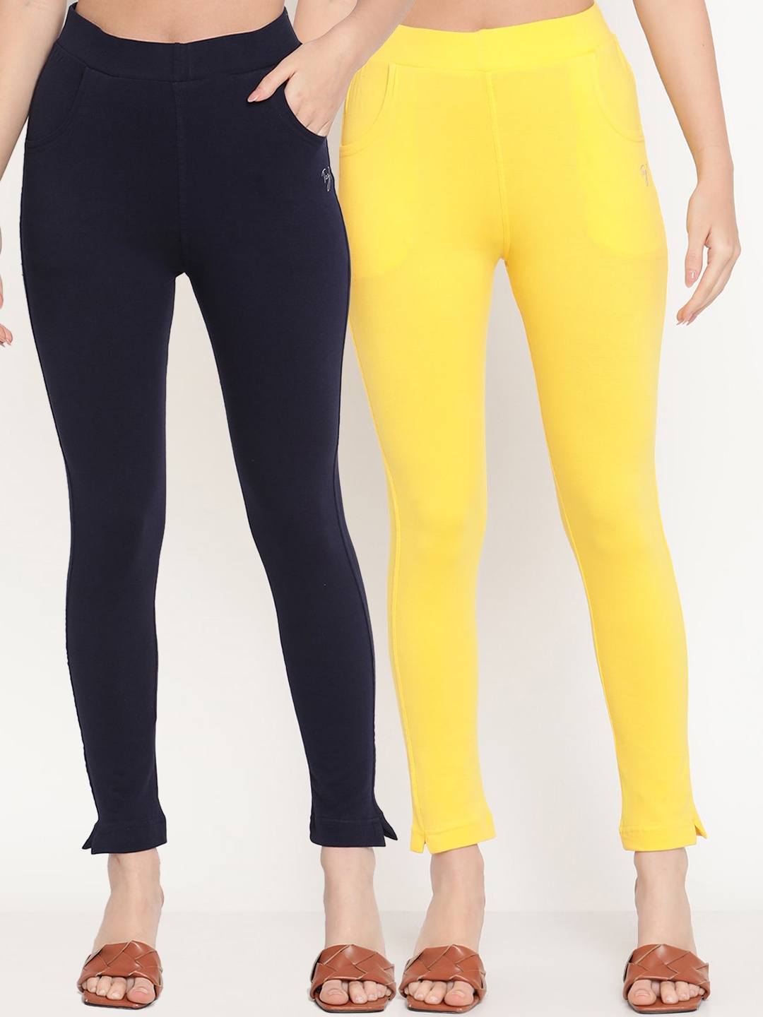 

TAG 7 Pack of 2 Yellow & Navy Blue Ankle-Length Leggings