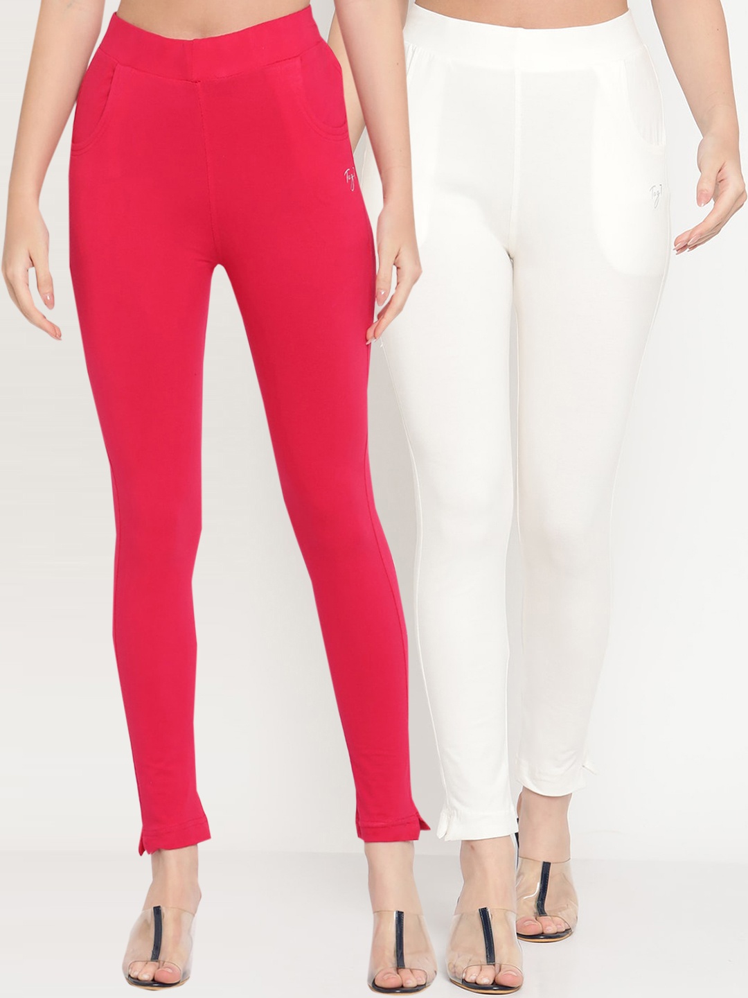 

TAG 7 Pack of 2 Off-White & Magenta Ankle-Length Leggings