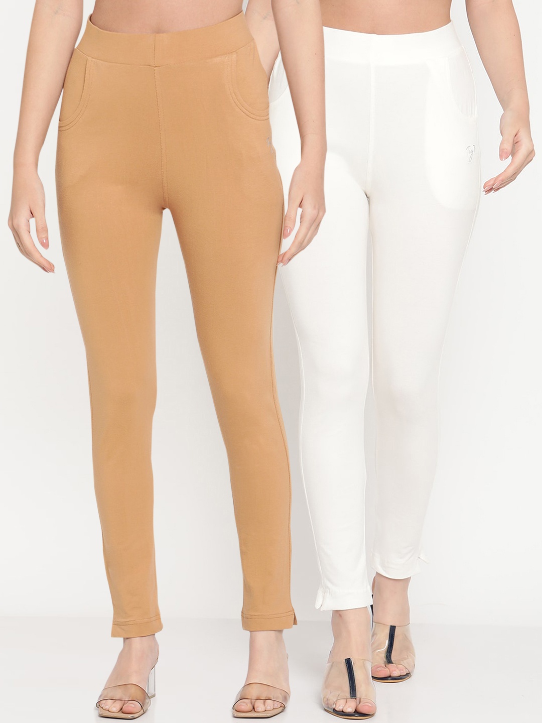 

TAG 7 Pack of 2 Off-White & Beige Ankle-Length Leggings