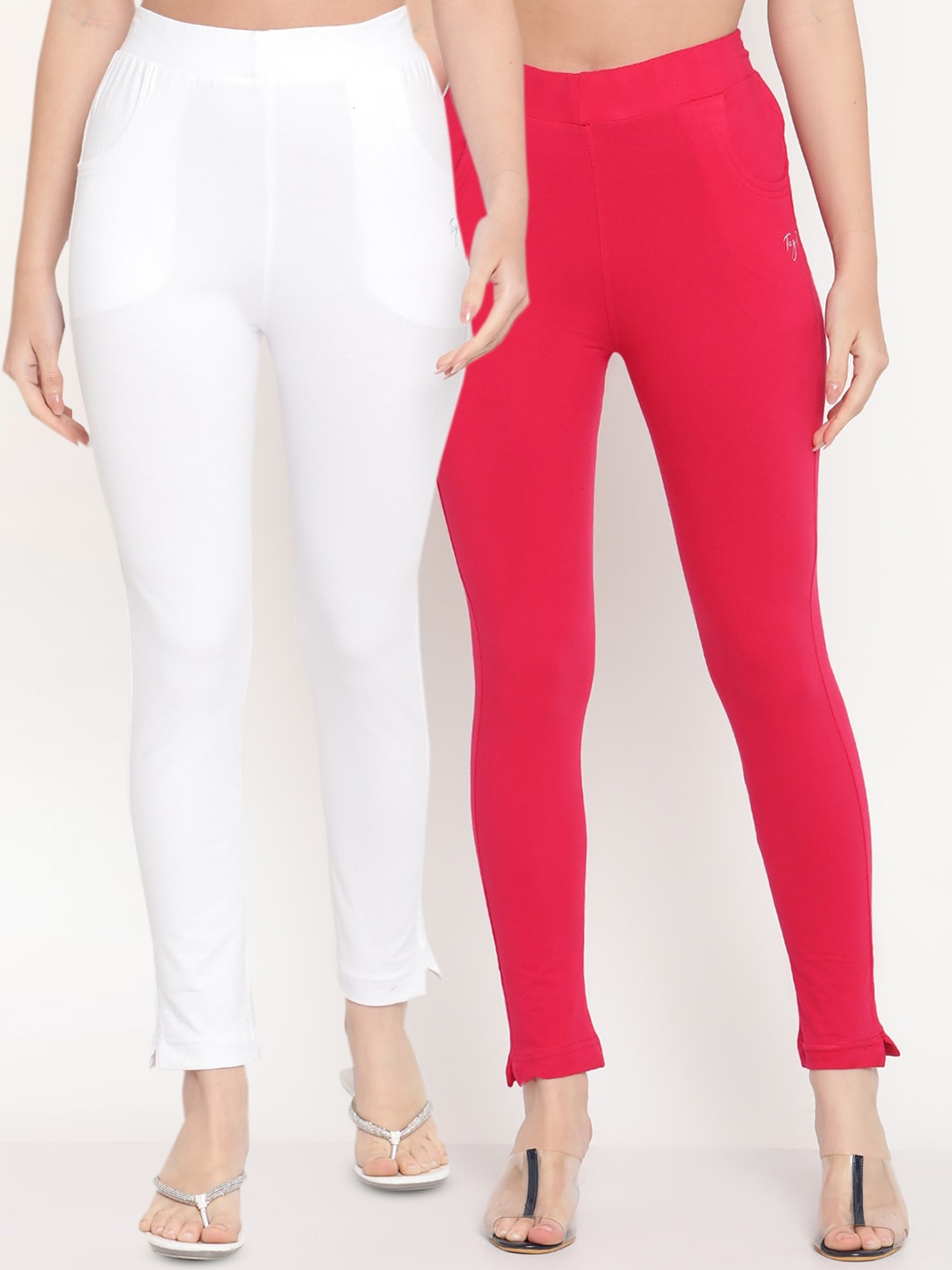 

TAG 7 Pack of 2 White & Magenta Ankle-Length Leggings