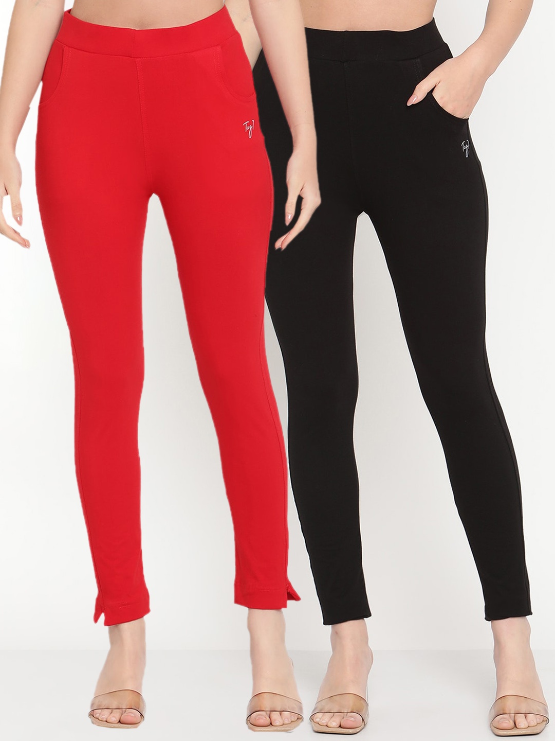 

TAG 7 Women Pack of 2 Red & Black Solid Kurti Pants