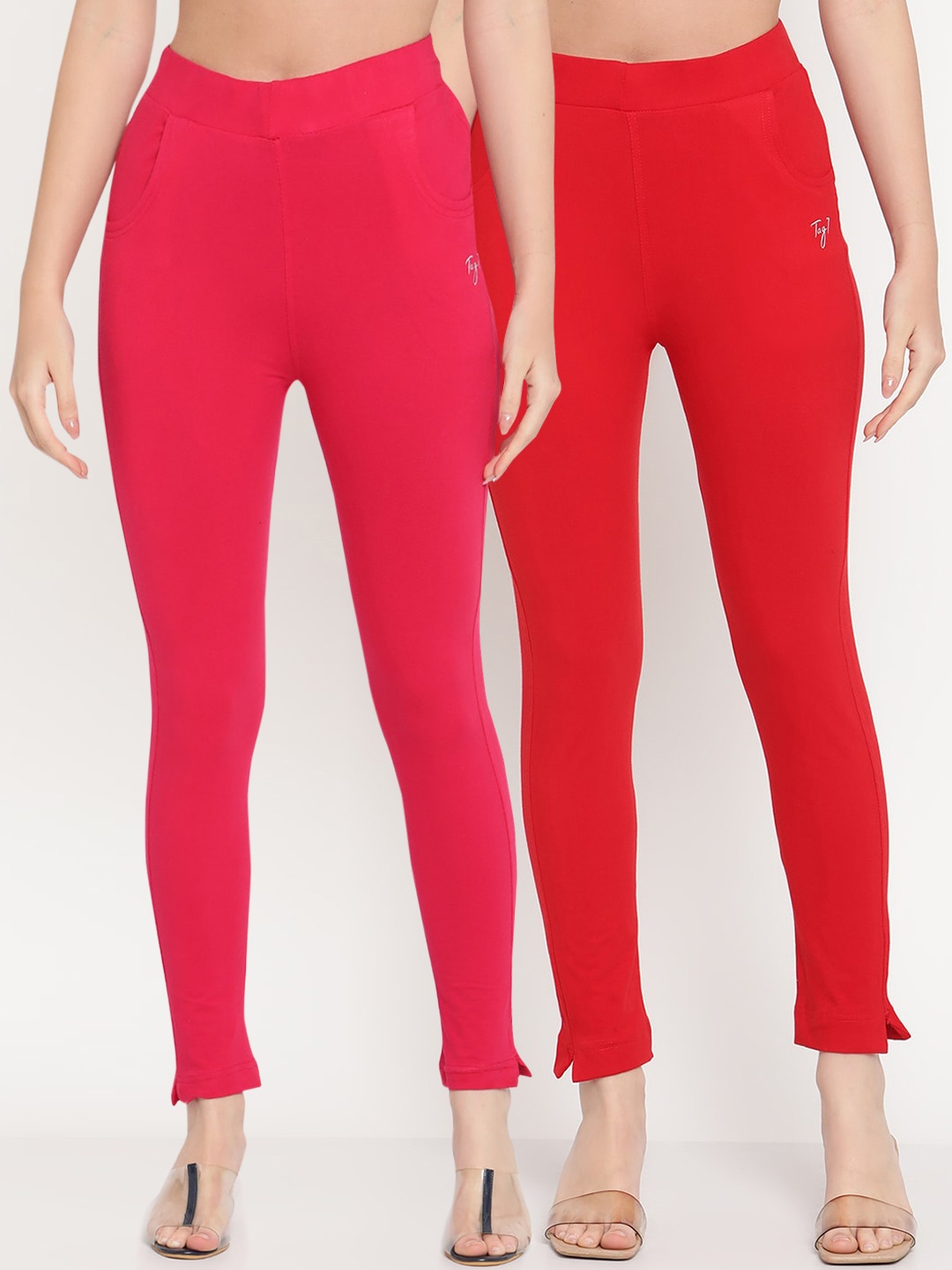 

TAG 7 Pack of 2 Red & Magenta Ankle-Length Leggings