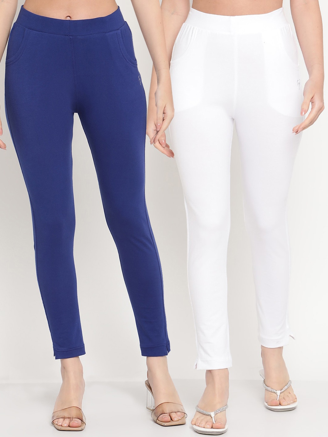 

TAG 7 Women Pack of 2 Blue & White Solid Leggings