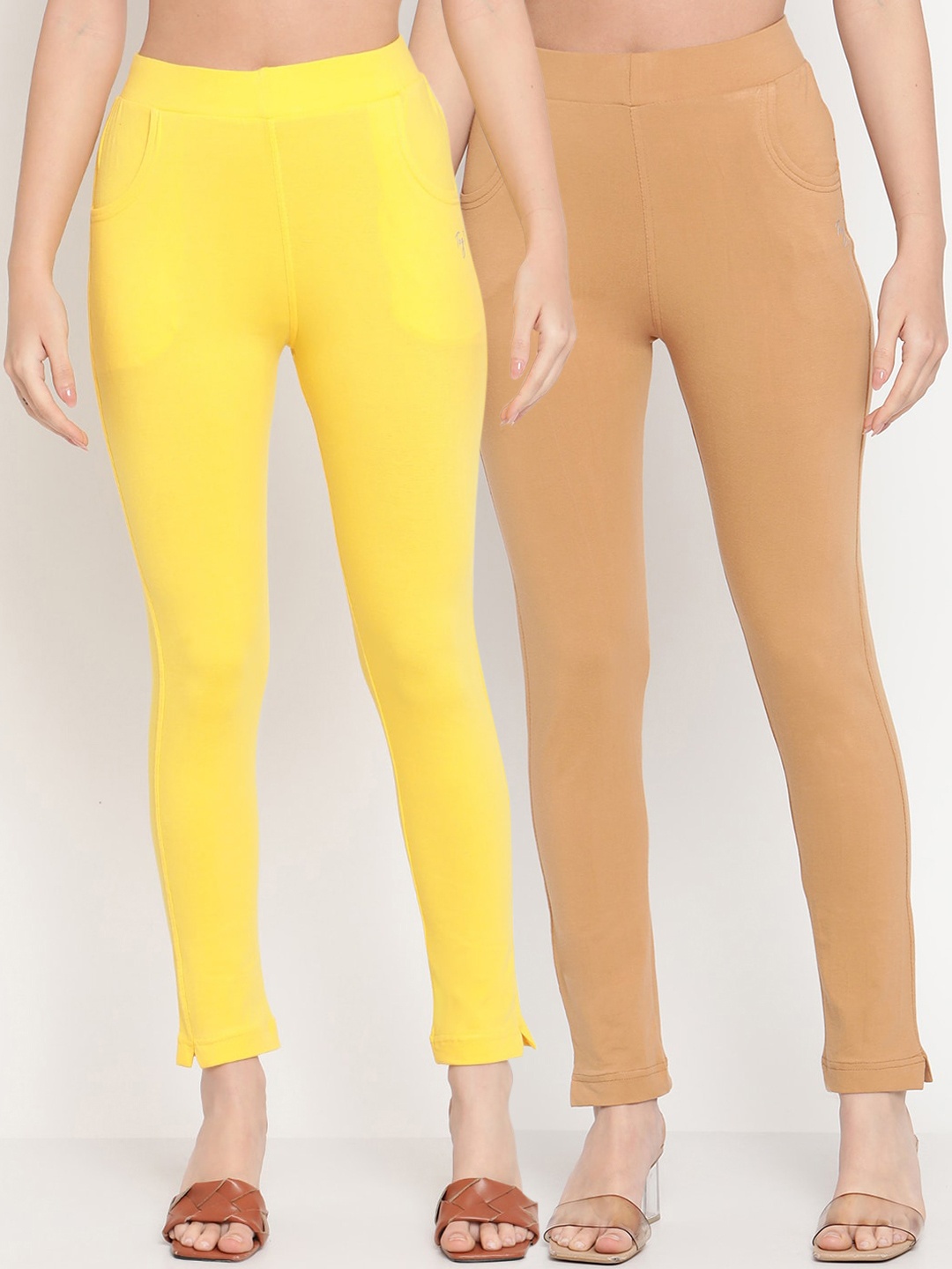 

TAG 7 Pack of 2 Yellow & Beige Ankle-Length Leggings