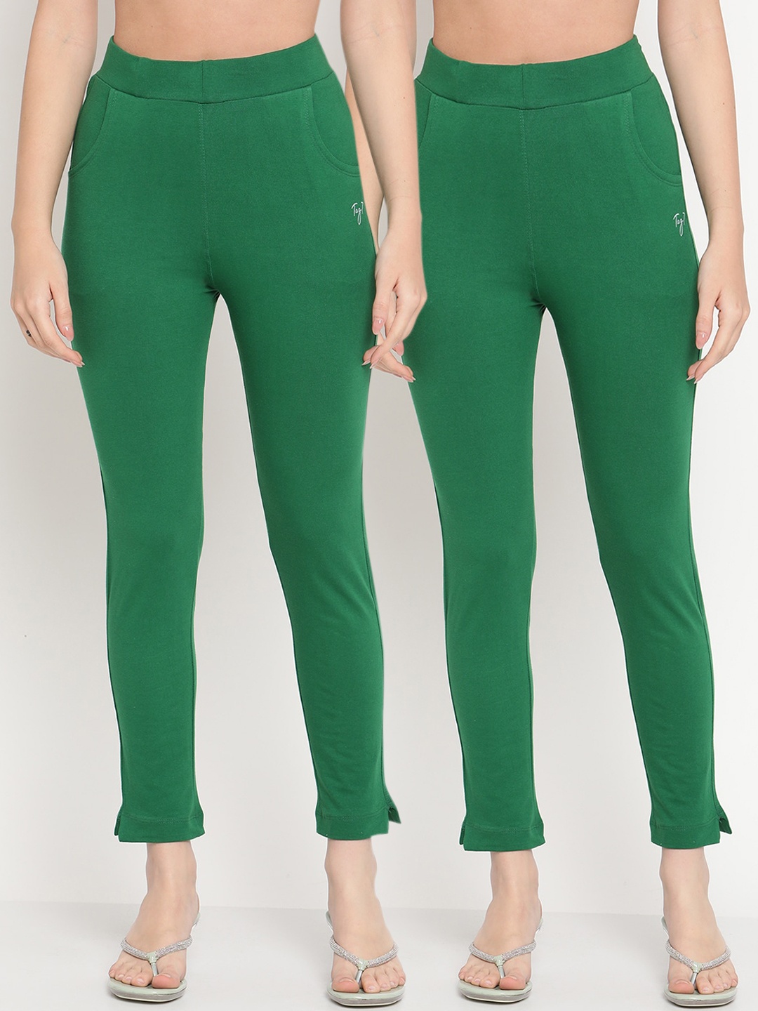

TAG 7 Women Pack Of 2 Green Solid Comfort-Fit Ankle-Length Leggings