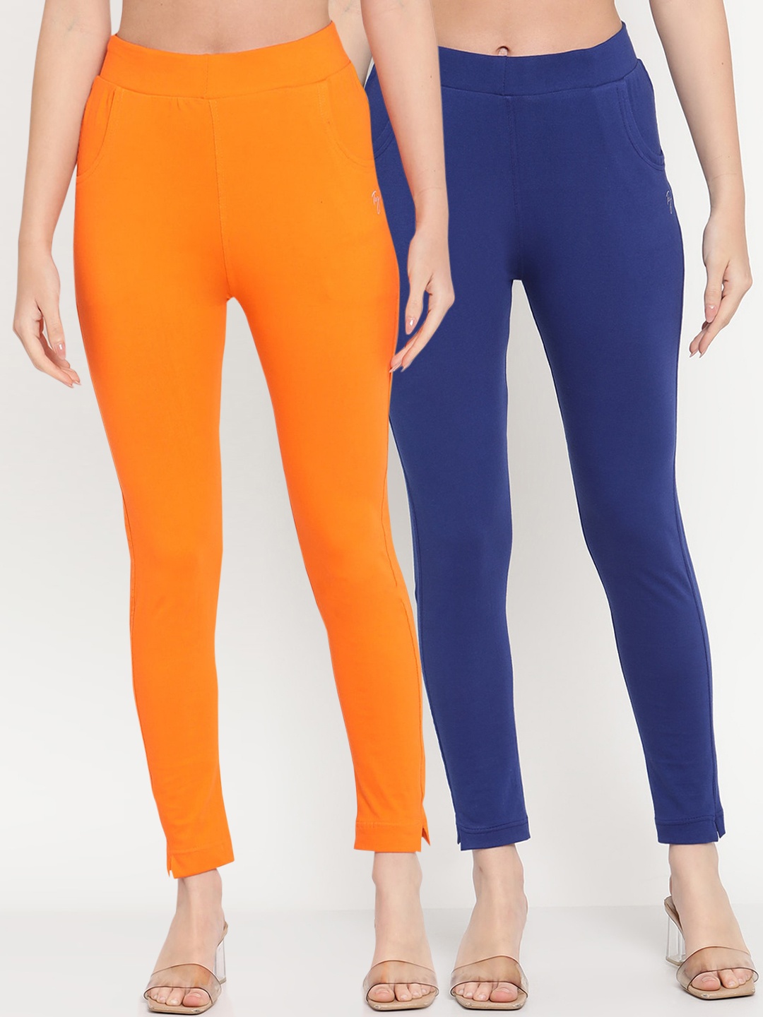 

TAG 7 Women Pack of 2 Orange & Blue Solid Kurti Pants