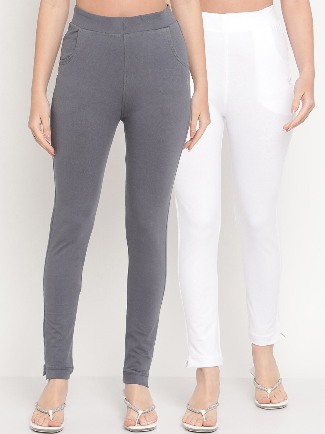 

TAG 7 Set Of 2 Grey & White Solid Leggings