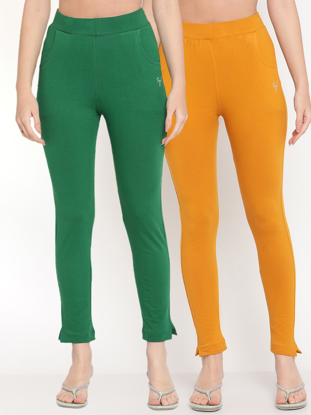 

TAG 7 Pack of 2 Green & Mustard Yellow Ankle-Length Leggings