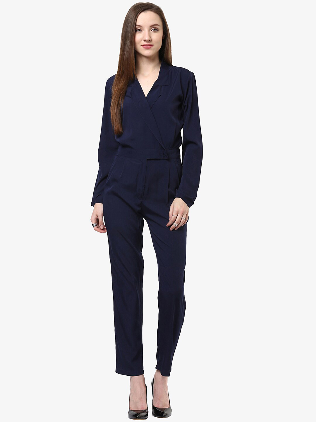 

Magnetic Designs Women Navy Blue V-Neck Basic Jumpsuit