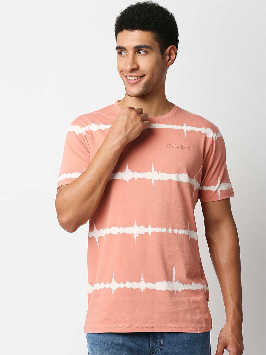 

Pepe Jeans Men Orange Dyed Slim Fit Cotton T-shirt