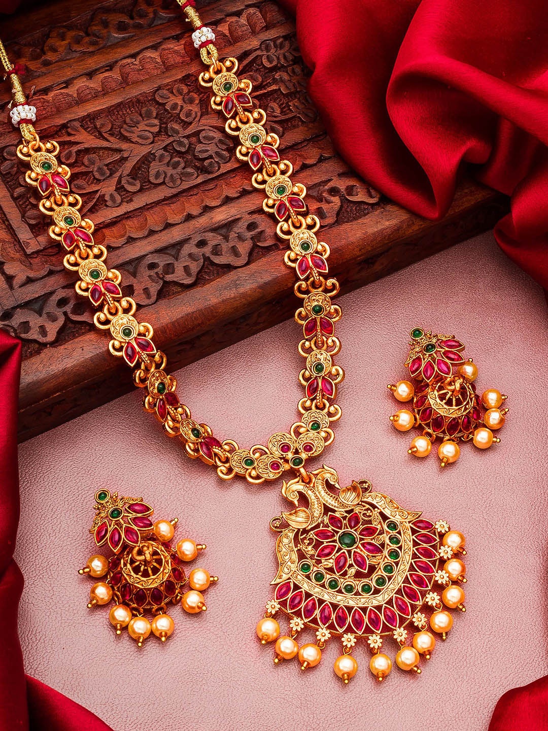 

aadita Gold-Plated Temple Choker Jewellery Set