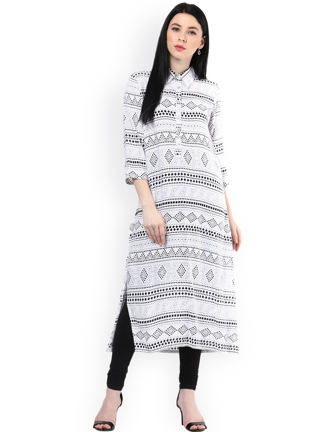 

AKKRITI BY PANTALOONS Women White Printed Straight Kurta