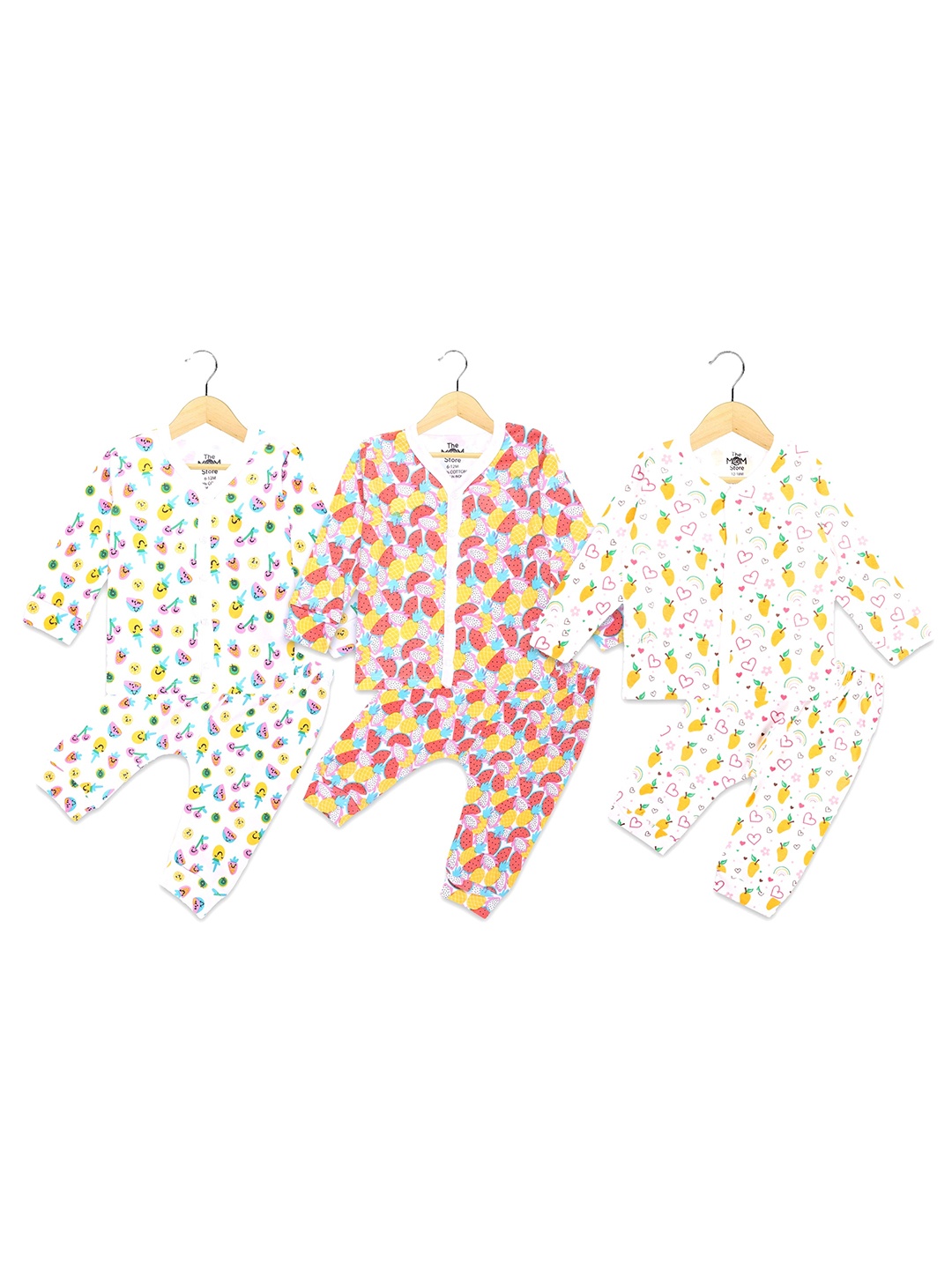 

The Mom Store Kids Pack of 3 White & Red Printed Pure Cotton Shirt with Trousers
