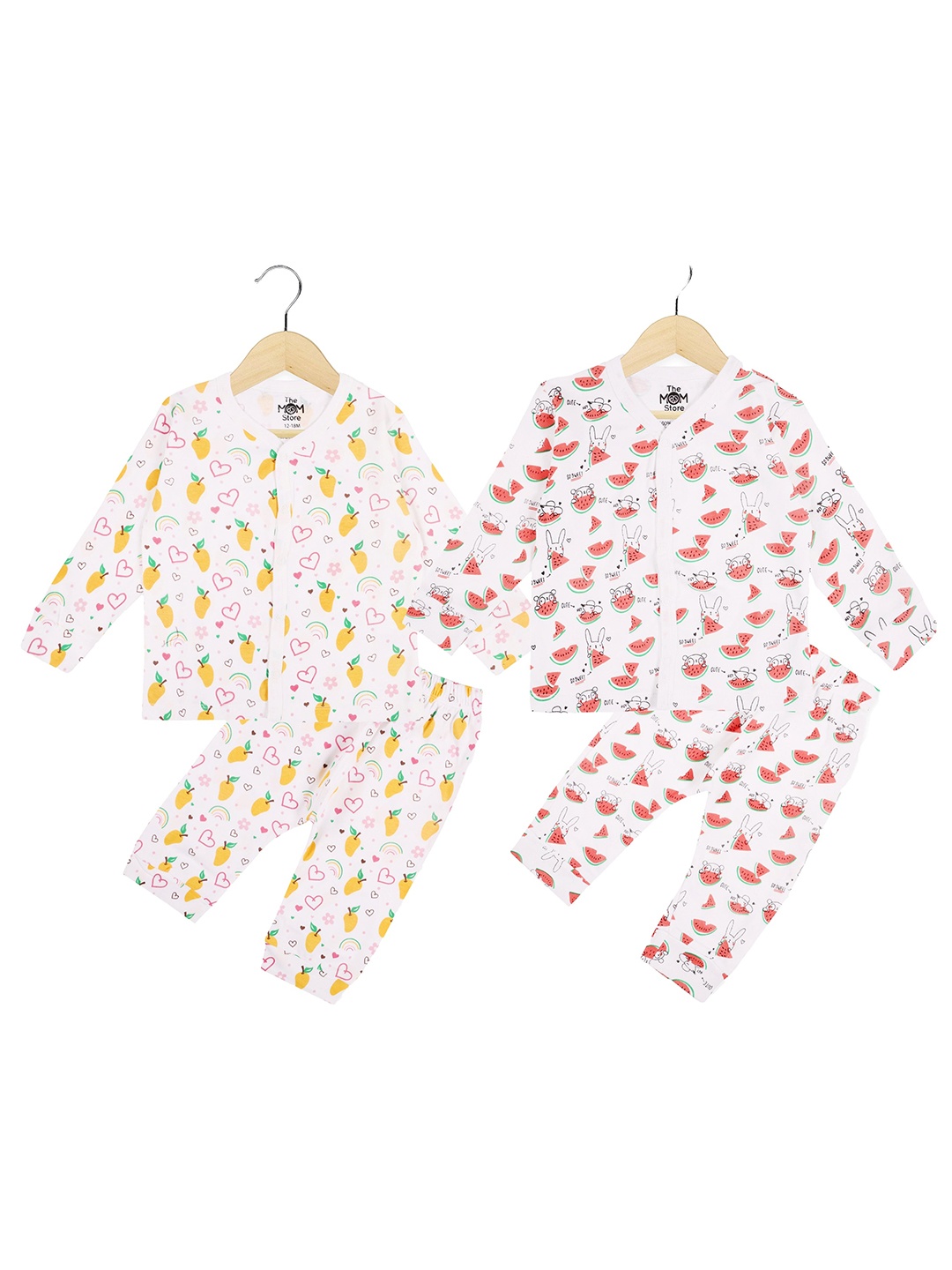 

The Mom Store Infants Pack of 2 White Printed Pure Cotton Jhabla with Trousers