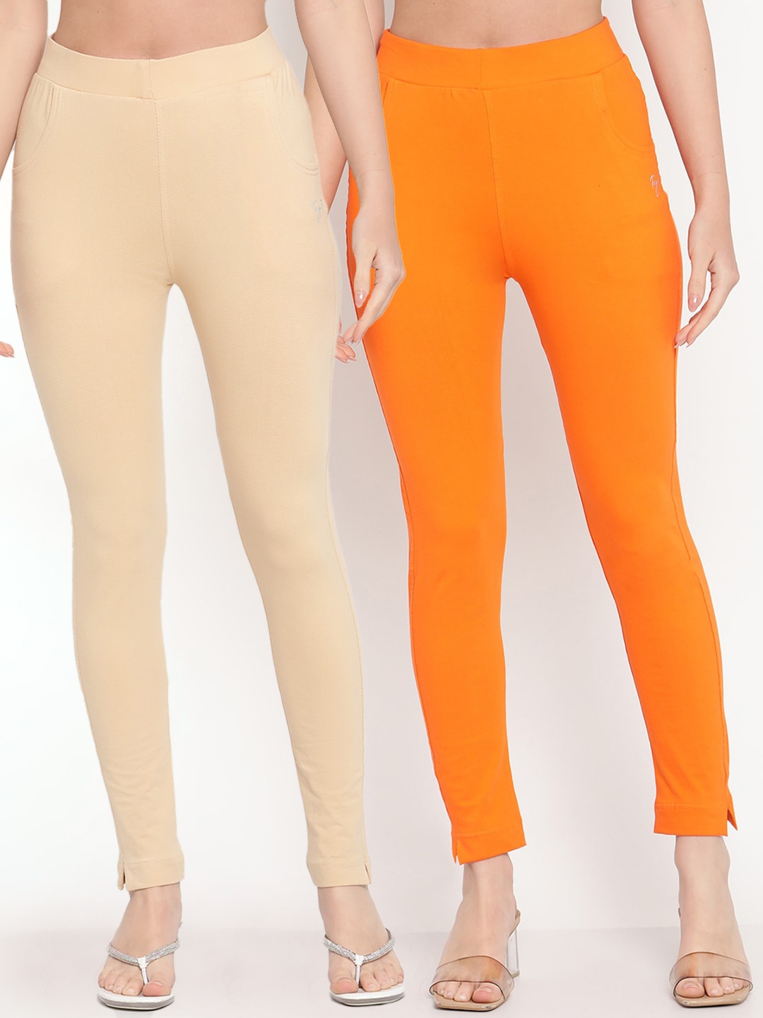 

TAG 7 Pack of 2 Beige & Orange Ankle-Length Leggings