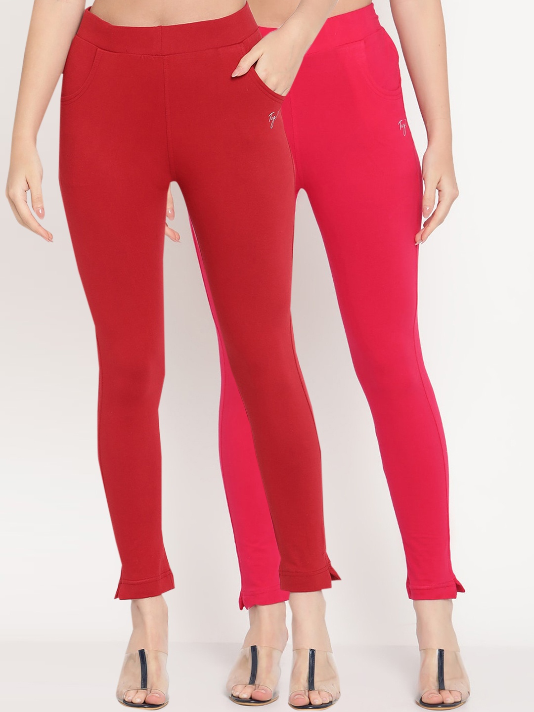 

TAG 7 Women Maroon & Magenta Pack of 2 Straight Fit Ankle-Length Leggings