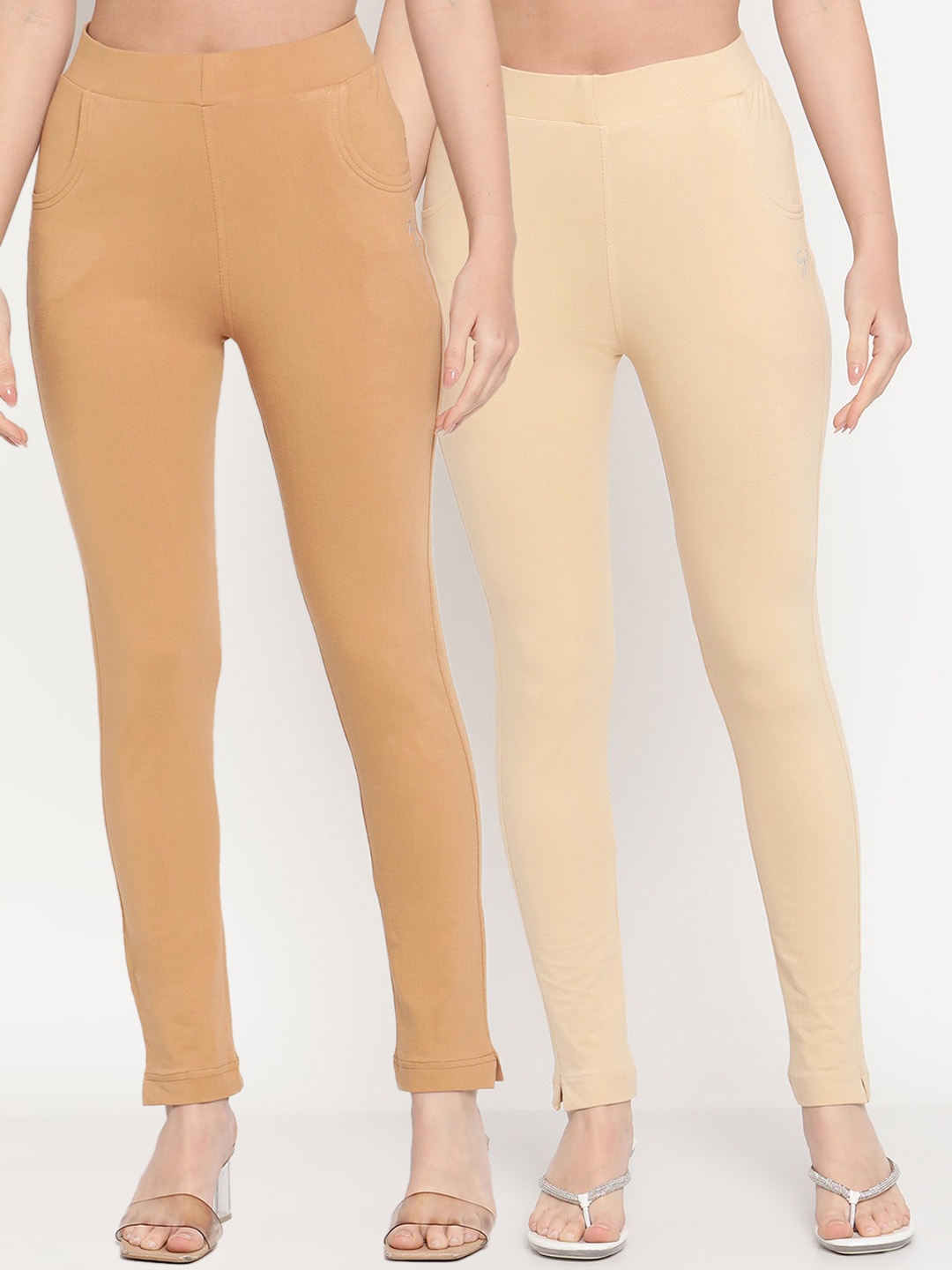 

TAG 7 Women Set of 2 Beige Ankle Length Leggings