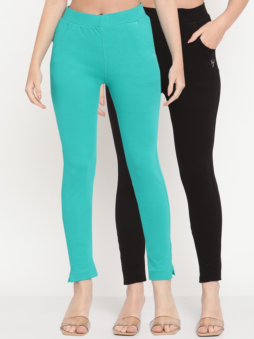 

TAG 7 Women Pack of 2 Turquoise Blue & Black Solid Kurti Pants