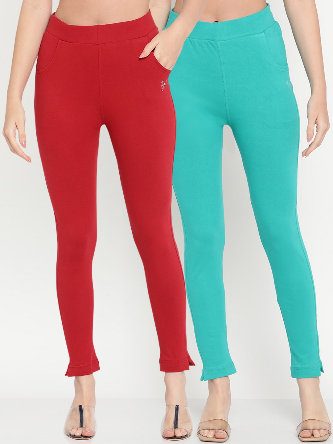 

TAG 7 Women Pack of 2 Maroon & Turquoise Blue Solid Kurti Pants