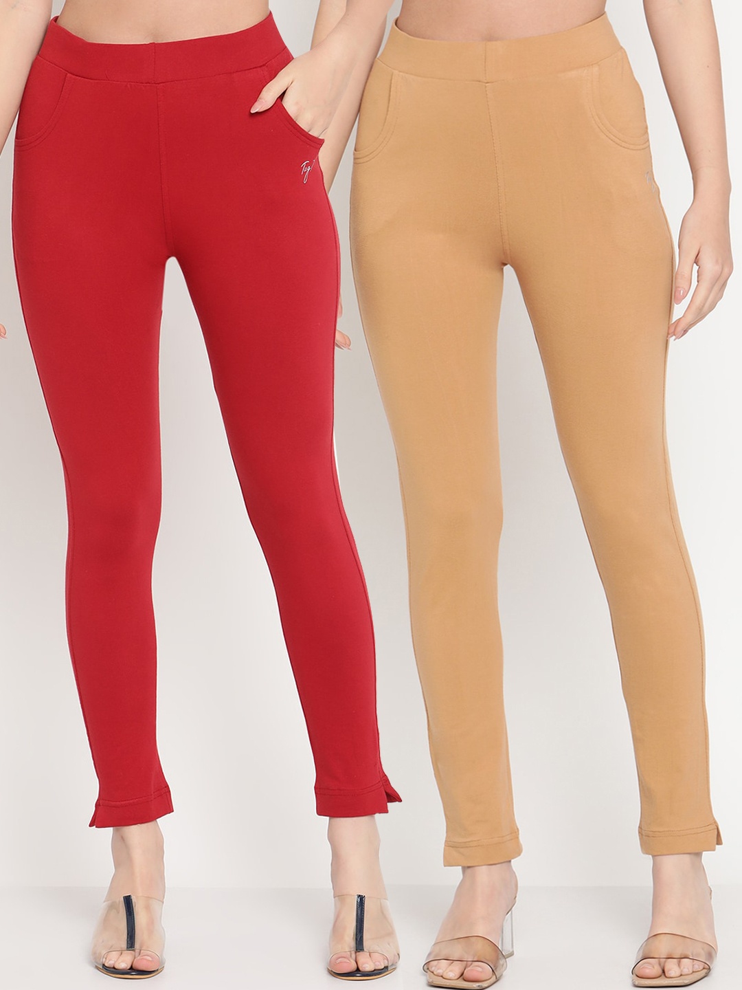 

TAG 7 Women Pack of 2 Maroon & Beige Solid Kurti Pants