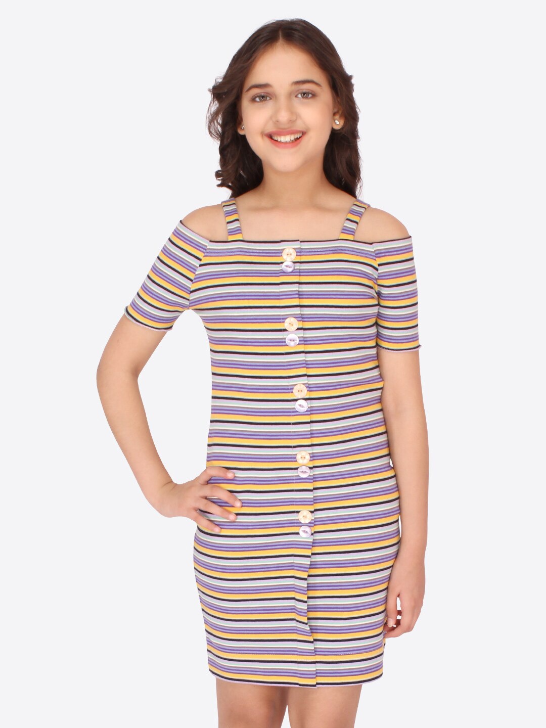 

CUTECUMBER Girls Purple Striped A-Line Dress