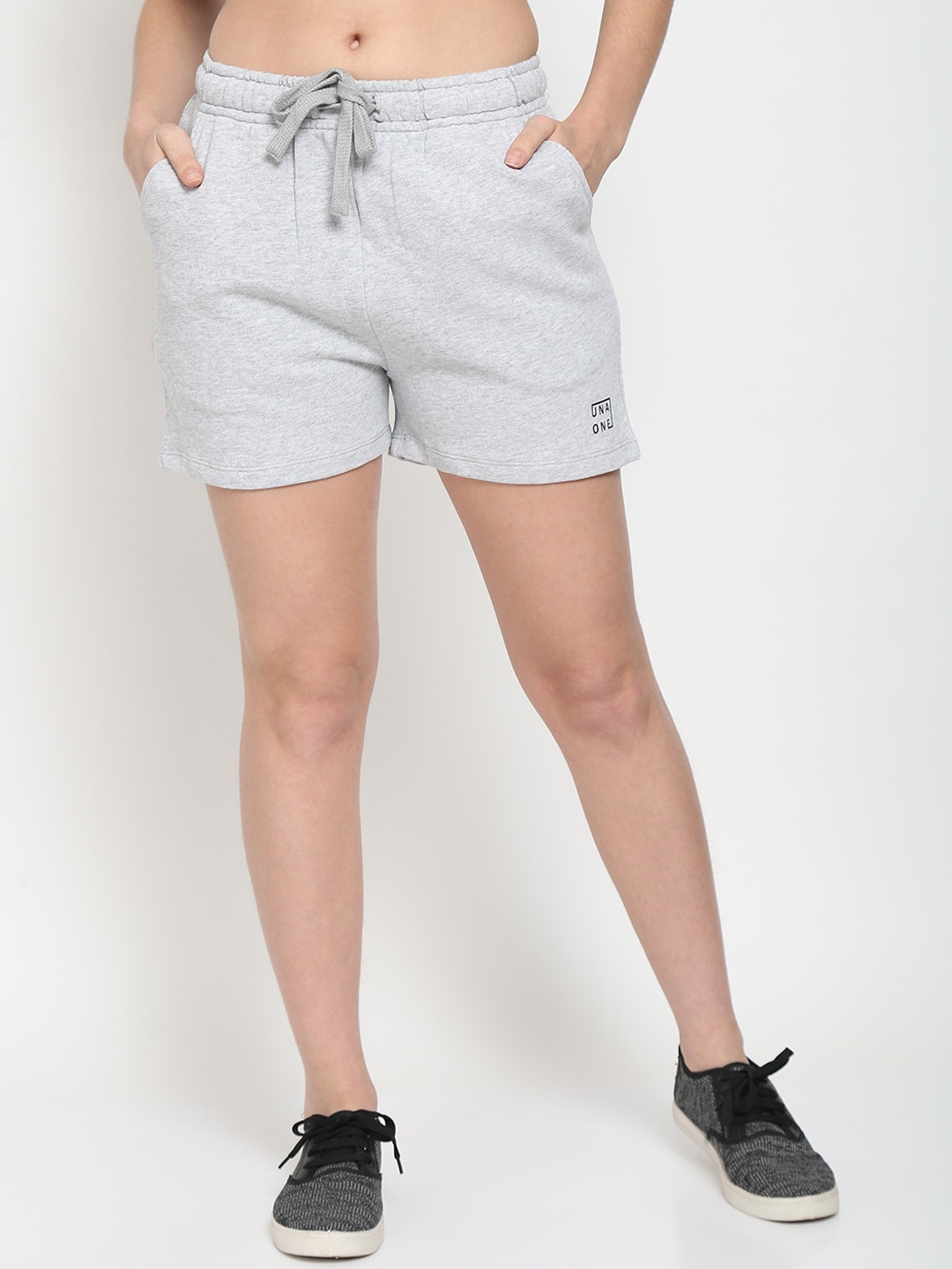

UnaOne Women Plus Size Grey Melange Pure Cotton Shorts