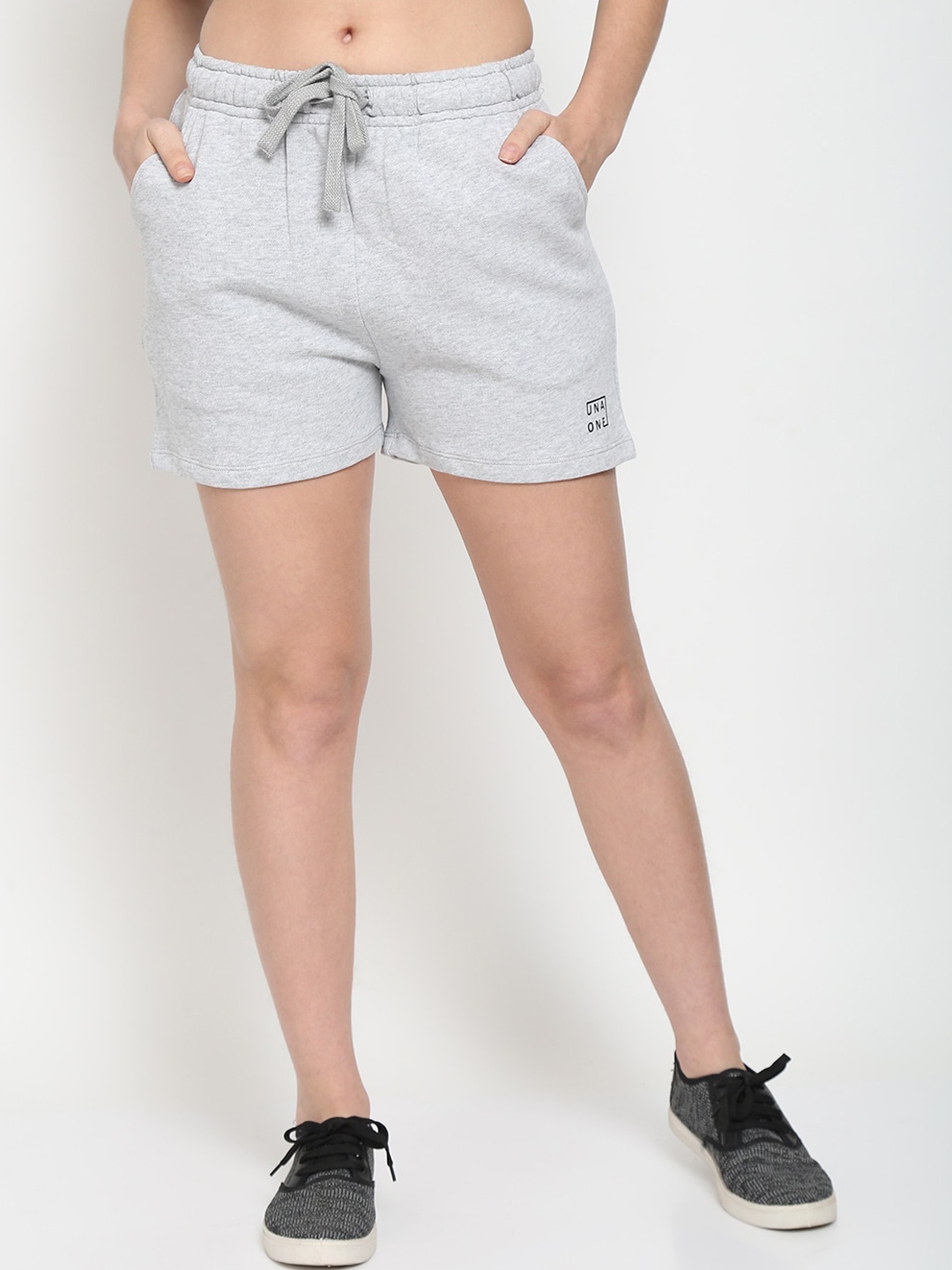 

UnaOne Women Grey Melange Outdoor Cotton Shorts
