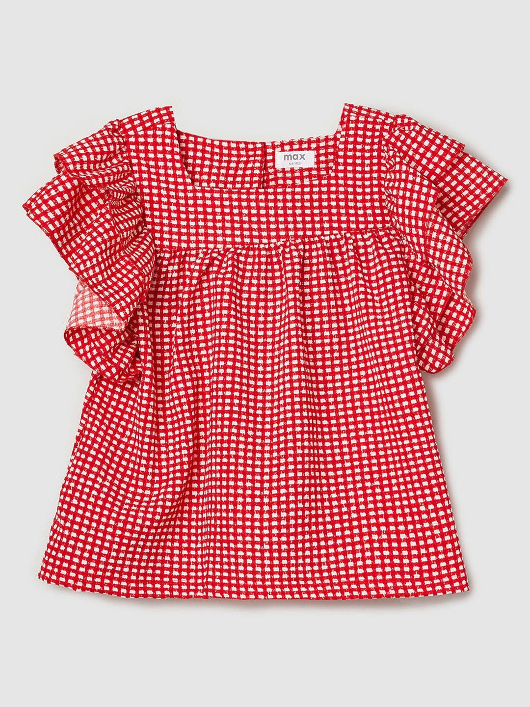 

max Girls Red & White Checked Cotton Top