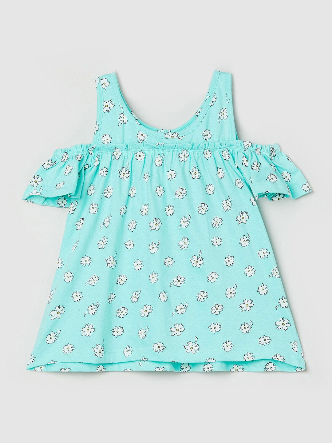 

max Blue & White Floral Print Ruffles Cotton Top