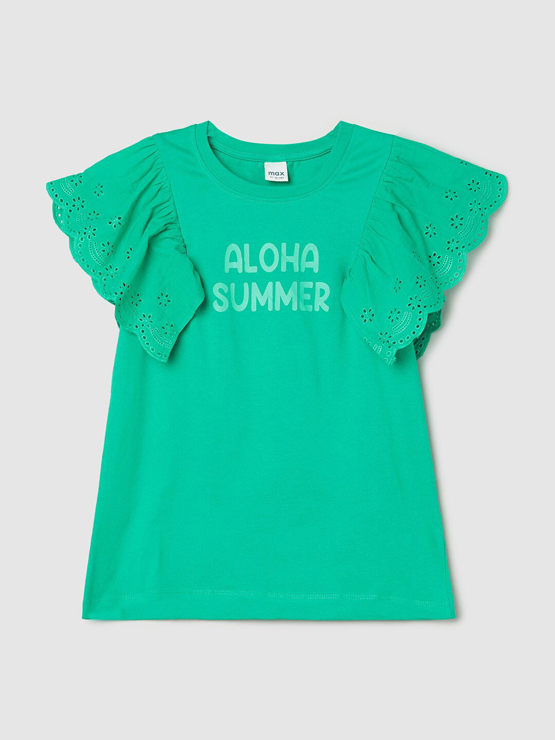 

max Girls Green Print Pure Cotton Top
