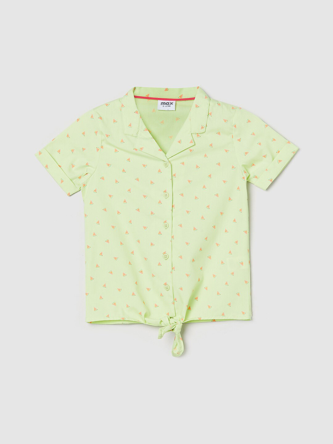 

max Girls Lime Green Tropical Print Shirt Style Pure Cotton Top
