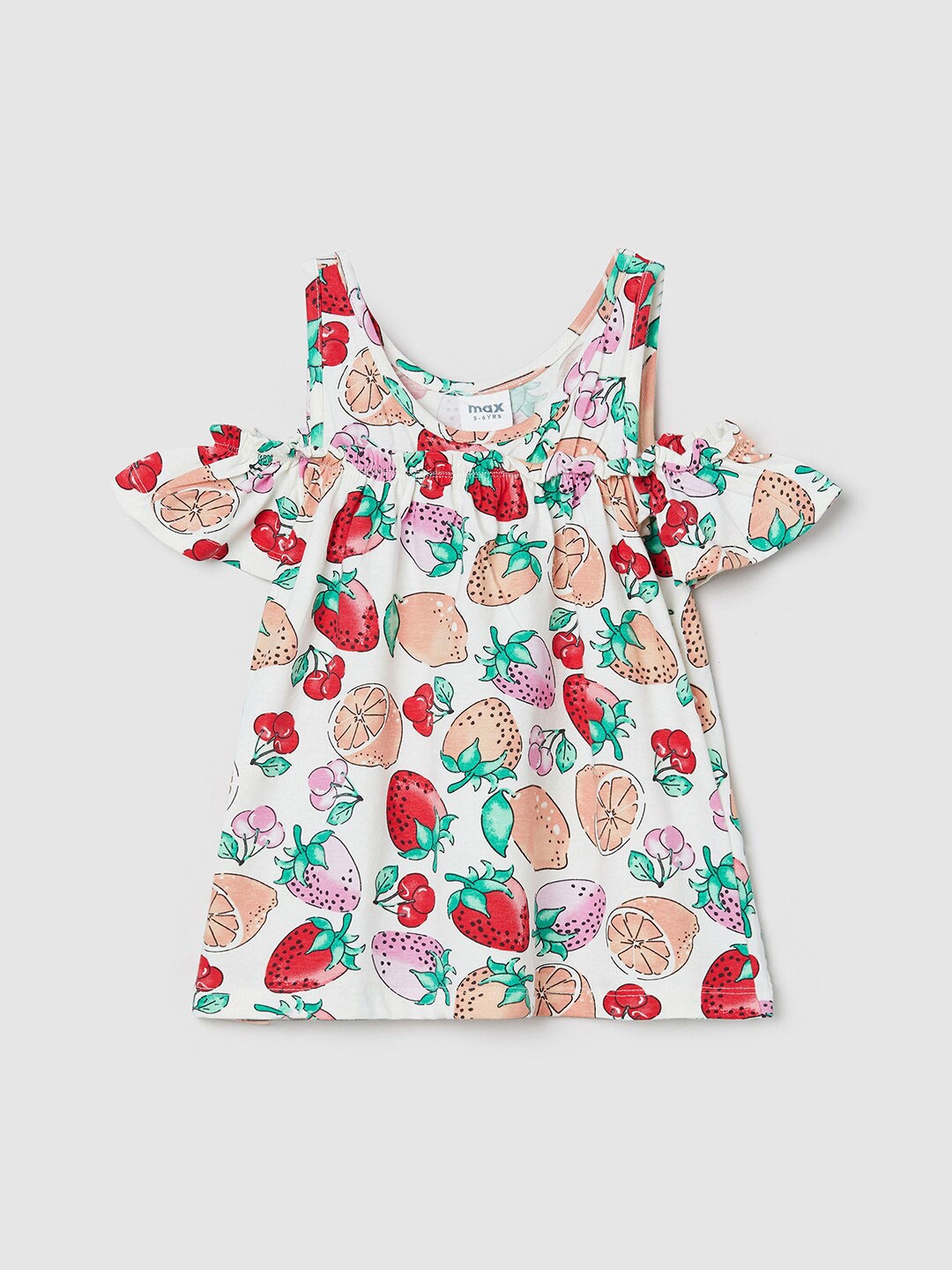 

max White & Red Print Pure Cotton Top