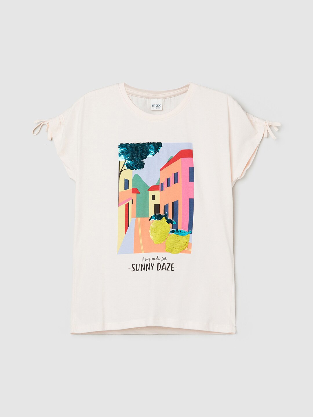 

max Girls Pink Printed Pure Cotton Top
