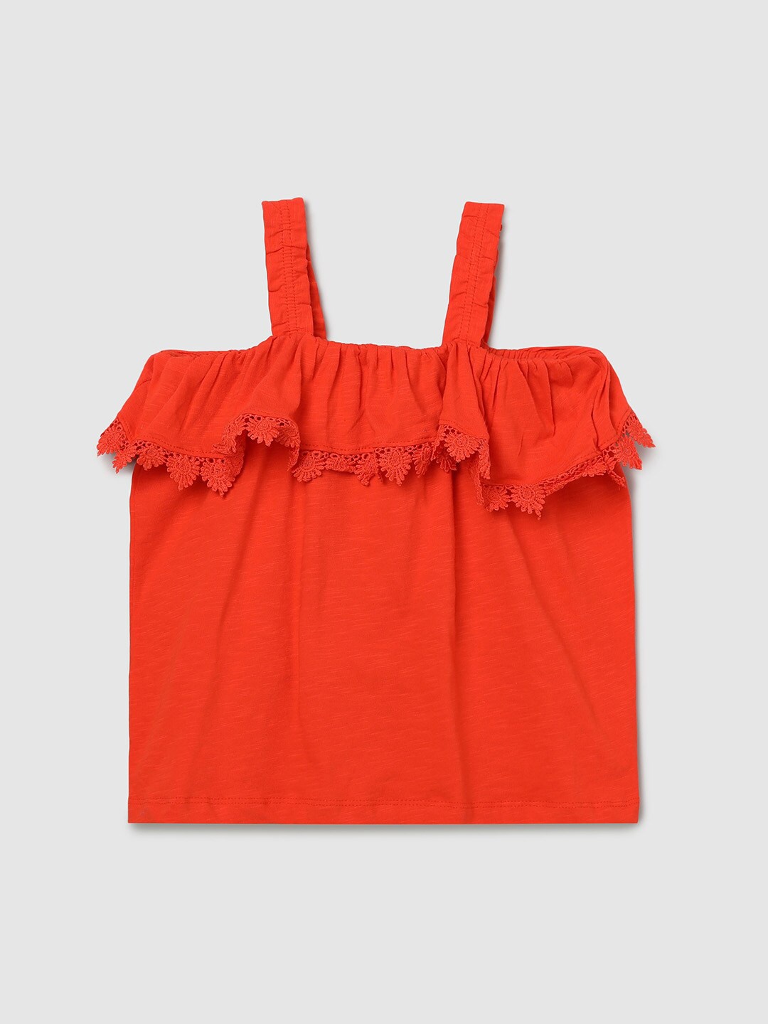 

max Girls Orange Ruffles Cotton Top