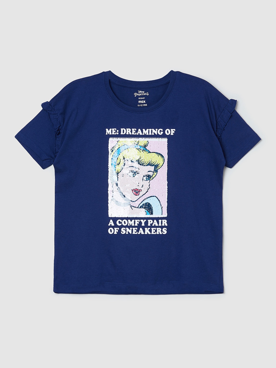 

max Navy Blue Print Extended Sleeves Pure Cotton Top