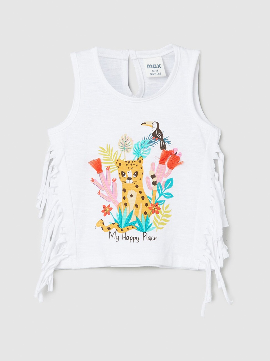 

max Girls White Graphic Printed Cotton Top