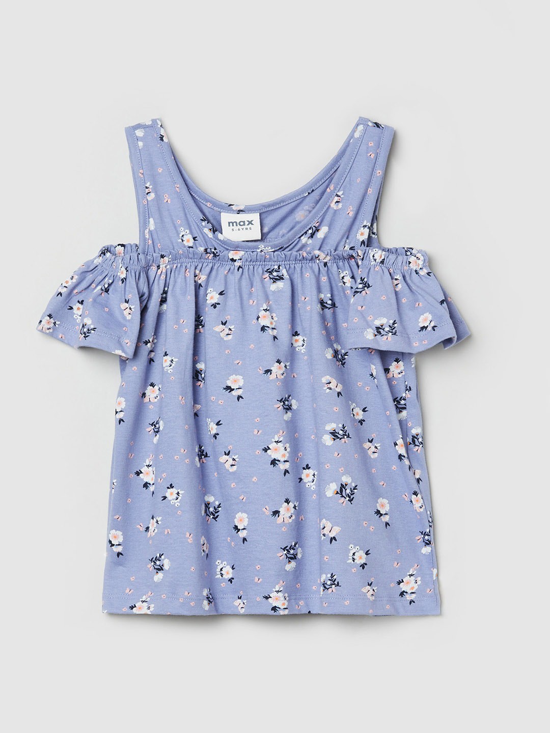

max Girls Blue & White Floral Printed Cotton Top