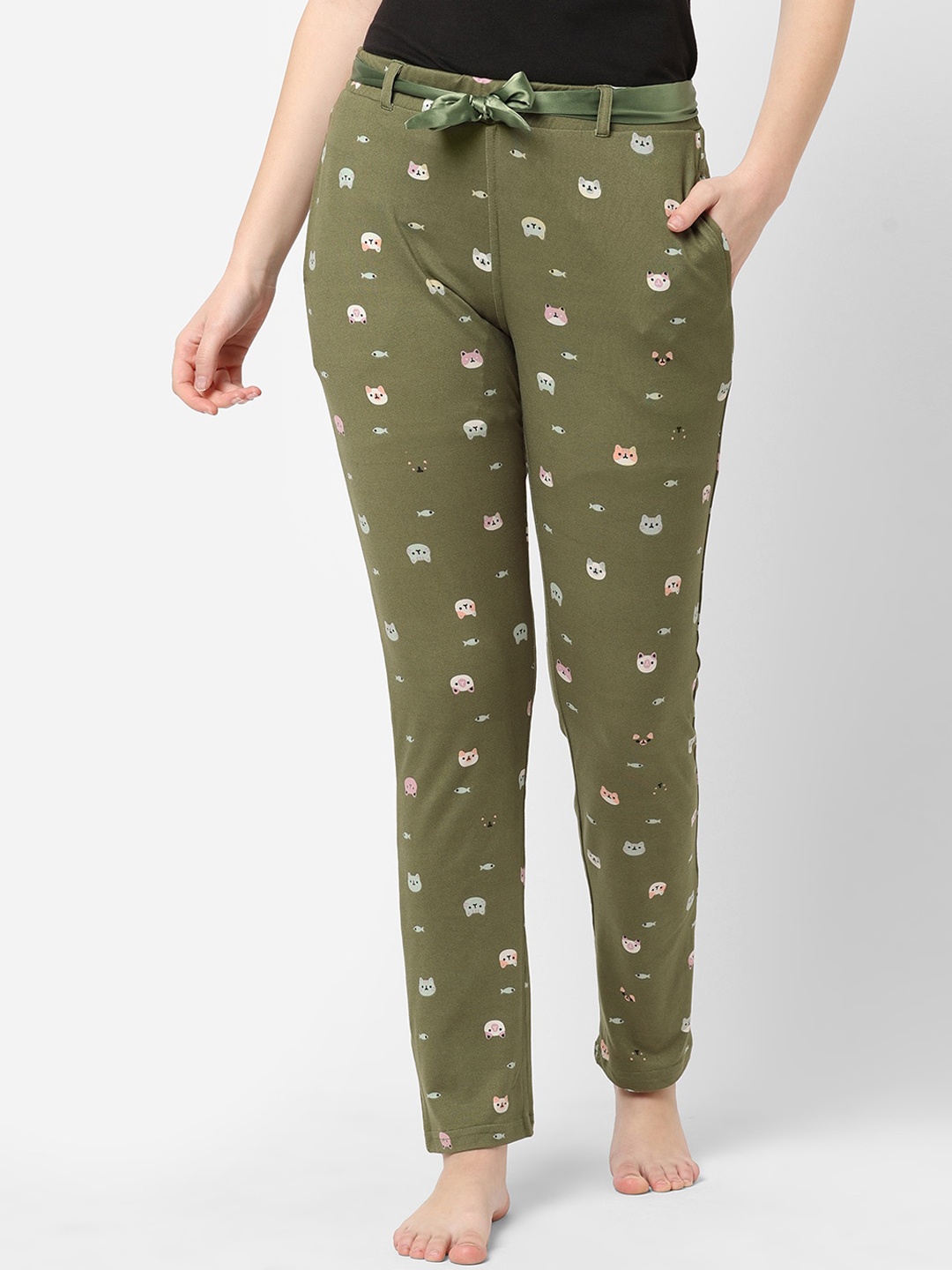 

Sweet Dreams Women Olive Green Printed Lounge Pants