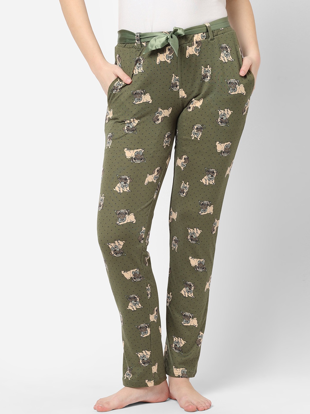 

Sweet Dreams Women Olive Green Printed Lounge Pants