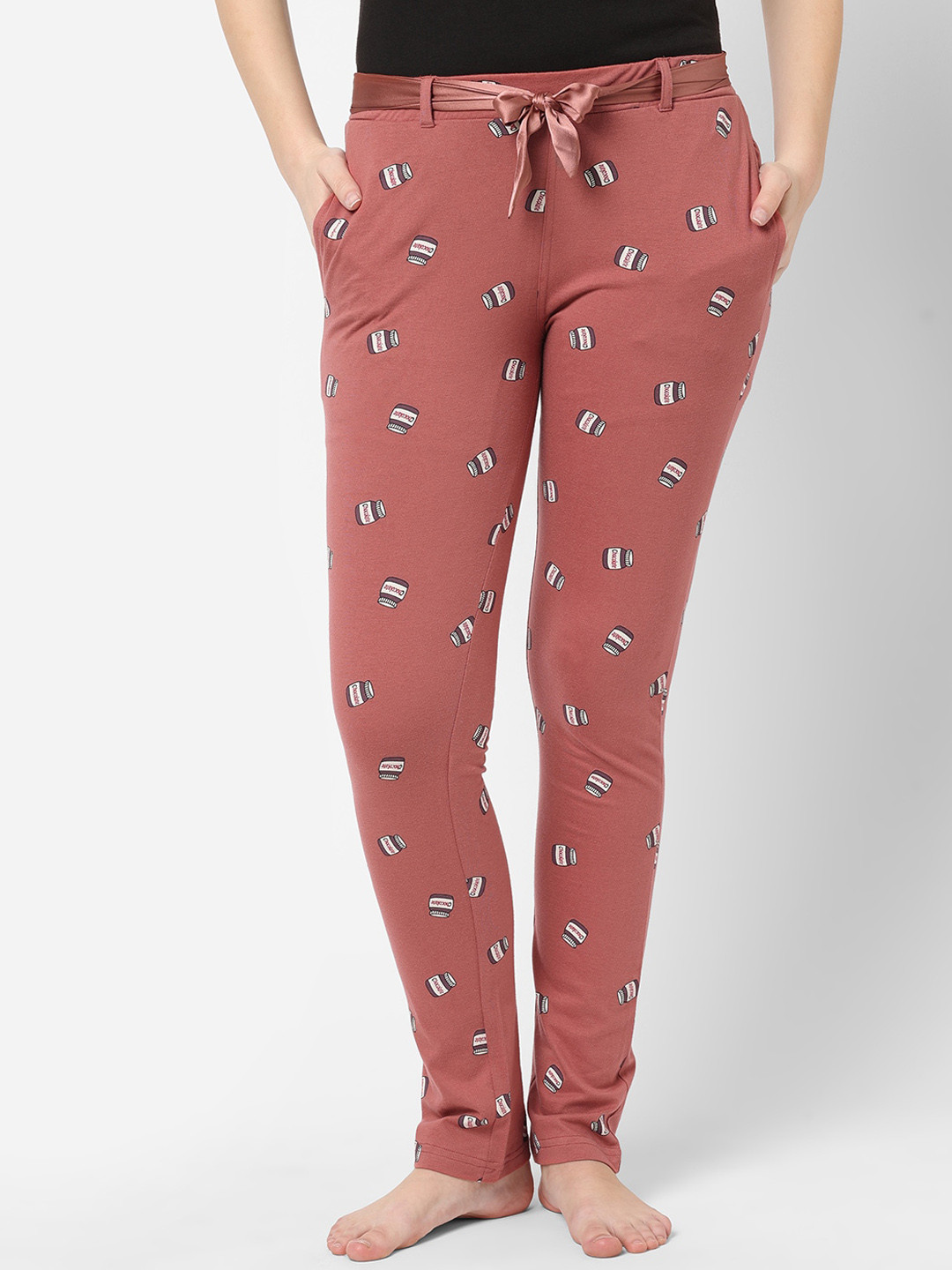 

Sweet Dreams Women Rose & White Printed Straight Lounge Pants