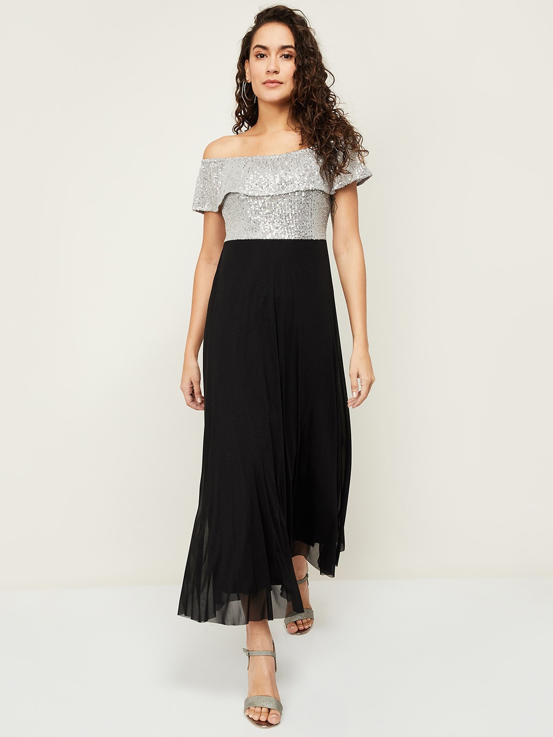 

CODE by Lifestyle Silver-Toned Off-Shoulder Maxi Dress