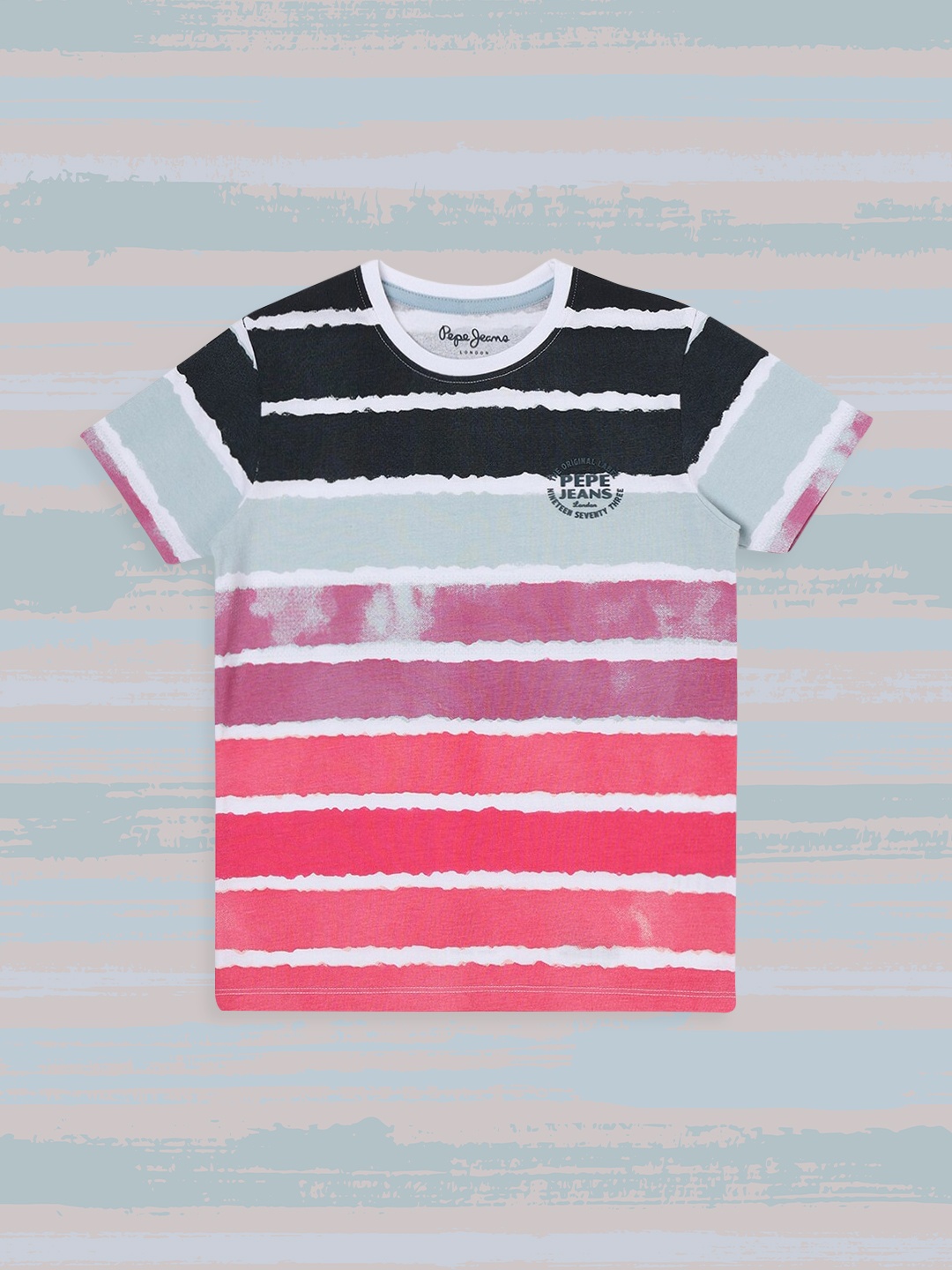 

Pepe Jeans Boys Pink & Black Striped Cotton T-shirt